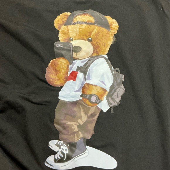 Pajama set NWOT Men’s black shorts and T with Teddy selfie size S - Picture 6 of 7